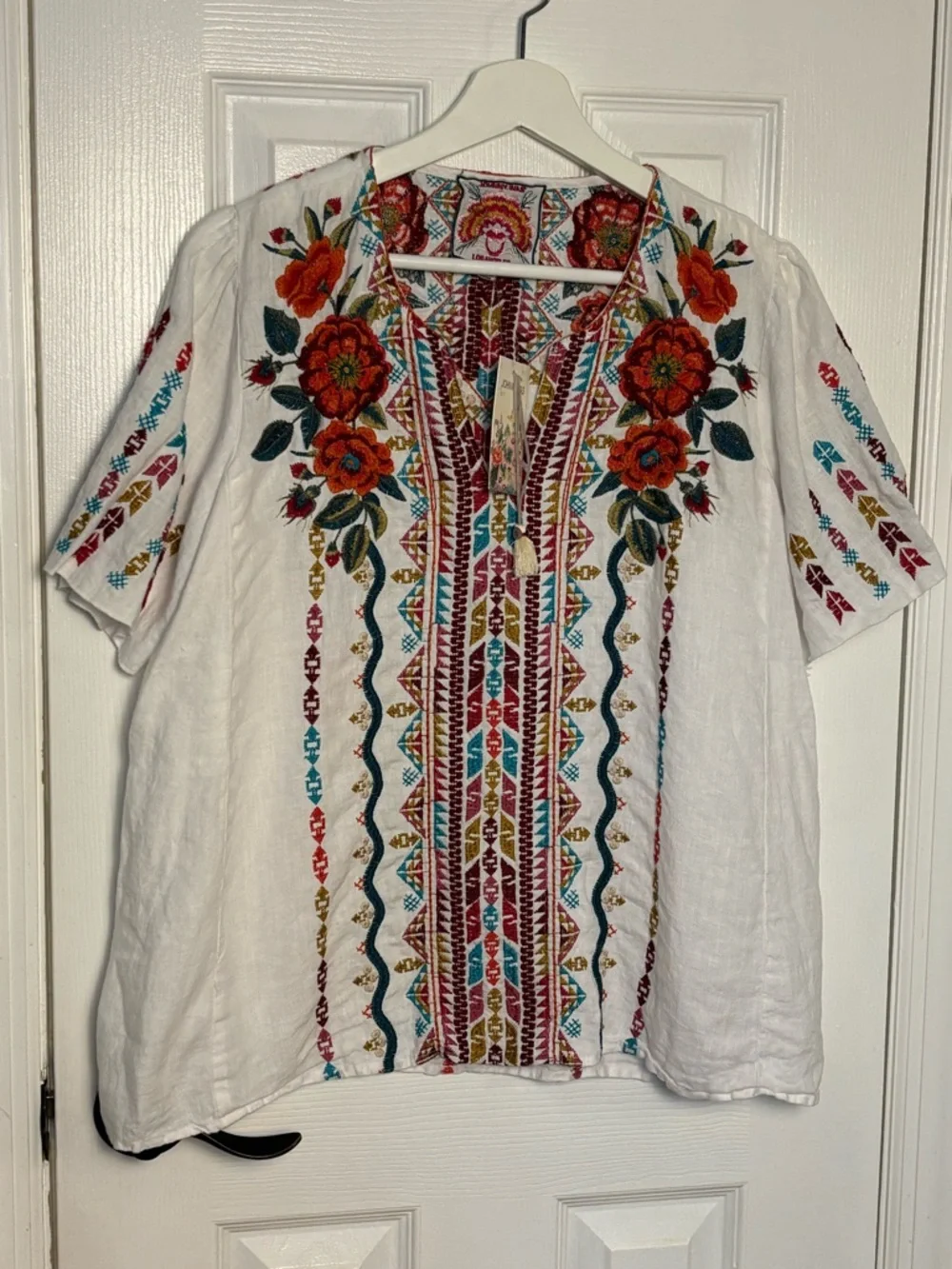 NWT Johnny Was Ornella Flutter Sleeve Blouse 100% Linen - Picture 2 of 10
